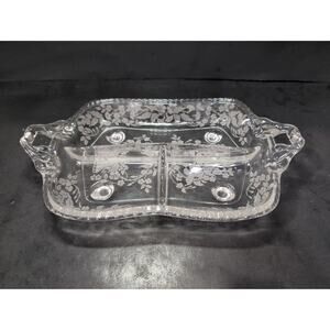 Fostoria Etched Glass Divided‎ Relish Dish, Basket Floral Design, 3-Part Serving